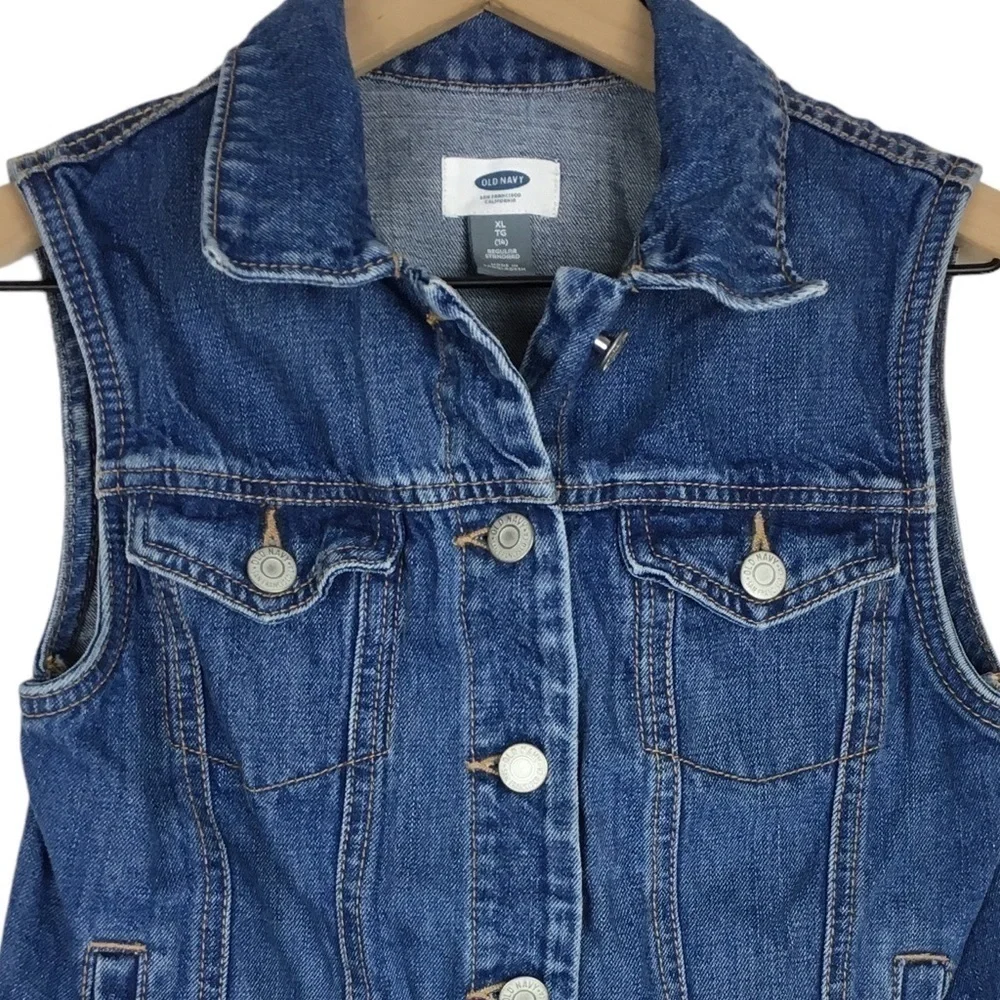 OLD NAVY Girl’s Denim Jean Vest Medium Wash 100% Cotton Western Size XL (14)